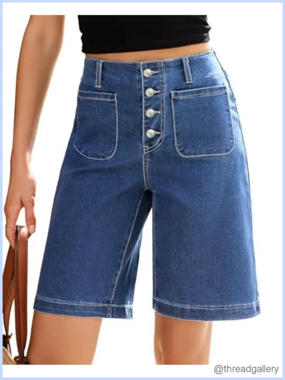 Vetinee High Waisted Bermuda Shorts for Women Button Fly 10